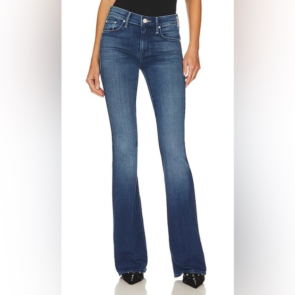 new Mother the down low weekend heel flare jeans in high tide dark wash - Picture 1 of 8